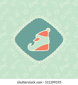 Christmas and New Year vintage ornate frame with Santa Claus head symbol. Doodle illustration greeting card.