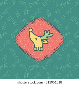 Christmas and New Year vintage ornate frame with Santa's deer head symbol. Doodle illustration greeting card.