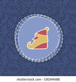 Christmas and New Year vintage ornate frame with Santa Claus head symbol. Doodle illustration greeting card. Hand drawn background.