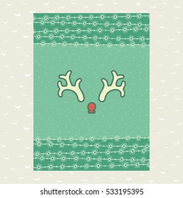 Christmas and New Year vintage ornate frame with Santa deer horns symbol. Doodle illustration greeting card. Hand drawn background.