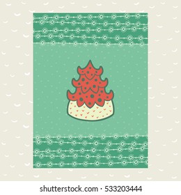 Christmas and New Year vintage ornate frame with fir-tree symbol. Doodle illustration greeting card. Hand drawn background.