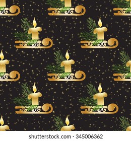 Christmas and New Year vintage seamless pattern with holiday symbols Elegant winter decor for your design of greeting cards, invitation, wrapping paper