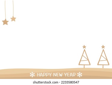 Christmas and New year wallpaper with pine tree and hanging stars on white background vector illustration.