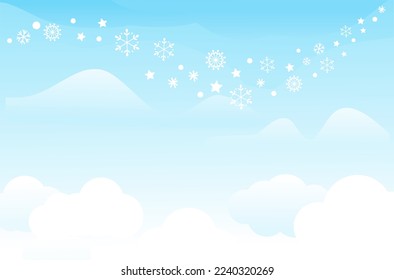 Christmas or New year wallpaper with snowflakes on blue sky background vector illustration.