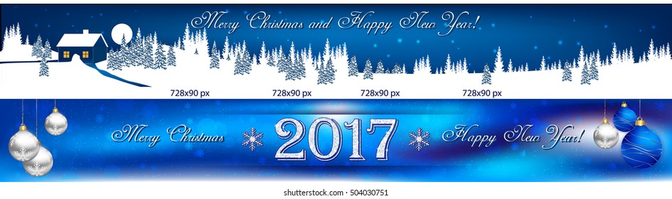 Christmas and New Year web banners with winter landscape. Space for your own advertising.