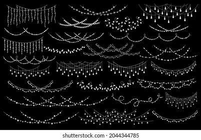 christmas new year wedding celebration party hanging string lights decoration garlands set, isolateed vector illustration festive graphic 