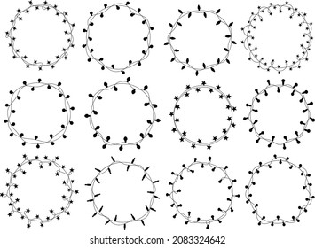 Christmas New Year Wedding Celebration Party Hanging String Lights Decoration Round Circles Garlands Set, Isolated Vector Illustration Festive  Graphic 