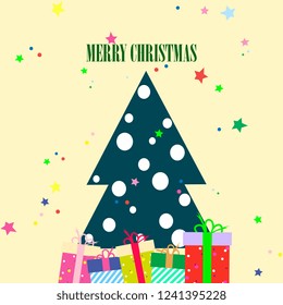  Christmas and New Year, winter cards with Christmas trees and gift boxes. Flat style Christmas elements. Holiday design.