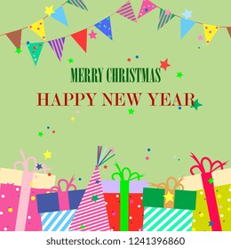  Christmas and New Year, winter cards with gift boxes. Flat style Christmas elements. Holiday design.