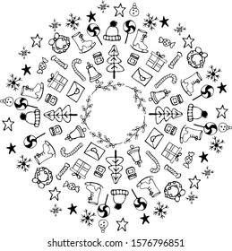 Christmas New Year Winter Cute Cartoon Doodles Set