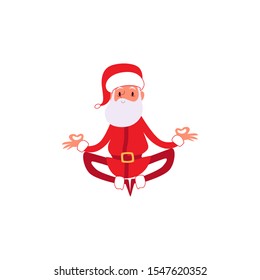 Christmas or New Year winter holiday sport healthy character the Santa Claus in the relaxing meditative yoga pose flat cartoon illustration isolated on white background.