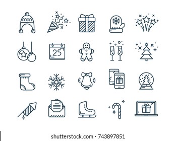 Christmas and New Year. Winter holidays. Santa. December. Thin line web icon set. Outline icons collection.Vector illustration.