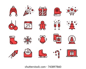 Christmas and New Year. Winter holidays. Santa. December. Thin line web icon set. Outline icons collection.Vector illustration.