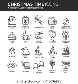 Christmas and New Year. Winter holidays. Santa. December. Thin line web icon set. Outline icons collection.Vector illustration.