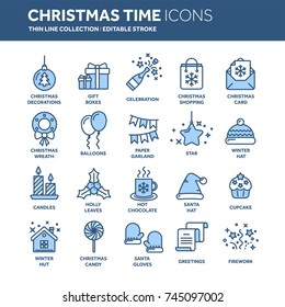 Christmas and New Year. Winter holidays. Santa. December. Thin line web icon set. Outline icons collection.Vector illustration.