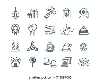 Christmas and New Year. Winter holidays. Santa. December. Thin line web icon set. Outline icons collection.Vector illustration.