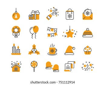 Christmas and New Year. Winter holidays. Santa. December. Thin line web icon set. Outline icons collection.Vector illustration.