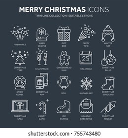 Christmas and New Year. Winter holidays. Santa. December. Thin line web icon set. Outline icons collection.Vector illustration.