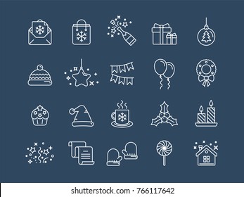 Christmas and New Year. Winter holidays. Santa. December. Thin line web icon set. Outline icons collection.Vector illustration.