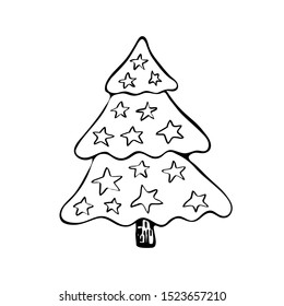 christmas tree drawing black and white
