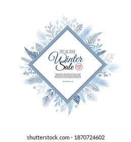 Christmas, new year, winter sale banner. Poster, background, flyer, invitation card, template design with snowflakes.