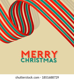 Christmas and New Year. Xmas cream  background with  Green and white ribbon ,snowflakes, light. Merry Christmas card. Vector Illustration