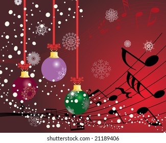 Christmas (New Year)greeting postcard with musical staff. Vector background.