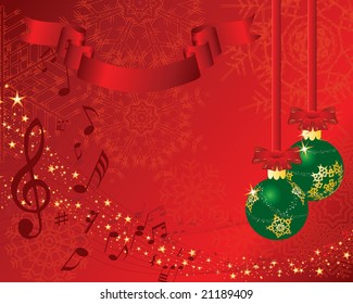 Christmas (New Year)greeting postcard with musical staff. Vector background.