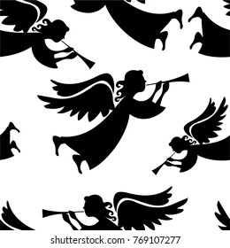 Christmas and New Year's angels. Seamless vector pattern.