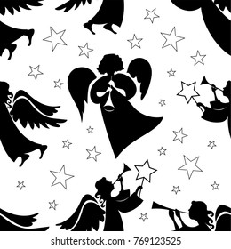 Christmas and New Year's angels. Seamless vector pattern.