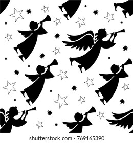 Christmas and New Year's angels. Seamless vector pattern.