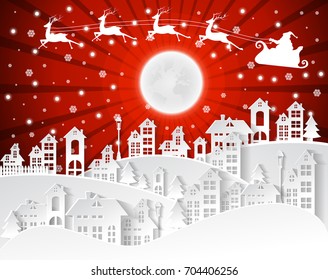 Christmas and New Years background with santa claus and village Landscape