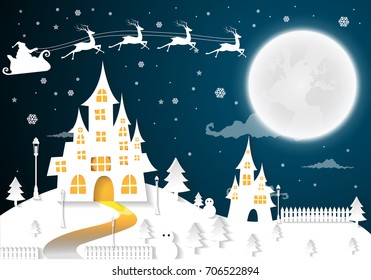 Christmas and New Years background with santa claus and village Landscape