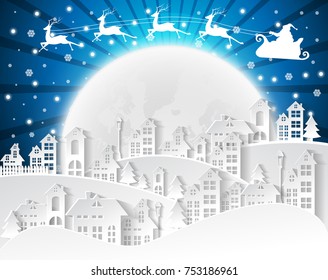 Christmas and New Years background with santa claus and village Landscape