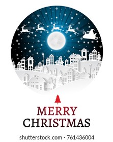 Christmas and New Years background with santa claus and village Landscape in window