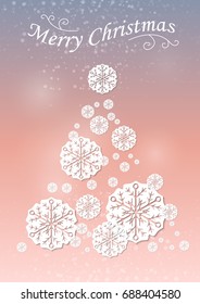 Christmas and New Years background with Christmas Tree made of cut out paper stars. Vector EPS10