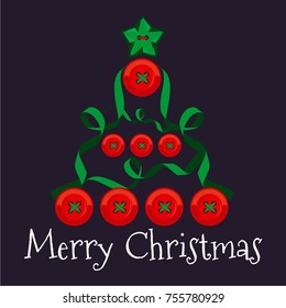 Christmas and New Years background with Christmas Tree made of color button