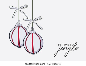 Christmas and New Year's baubles and bow Template design  Vector illustration