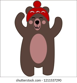 Christmas and New Year's brown bear. Vector