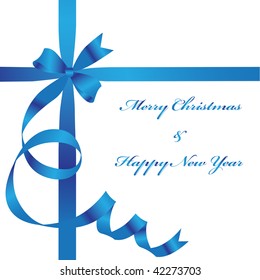 christmas and new years card with blue ribbon