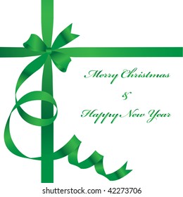 christmas and new years card with green ribbon