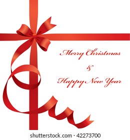 christmas and new years card with red ribbon