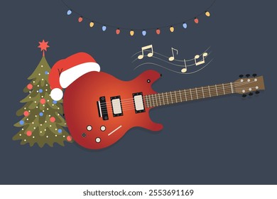 Christmas or New Year's card-poster with a musical theme. Vector illustration.