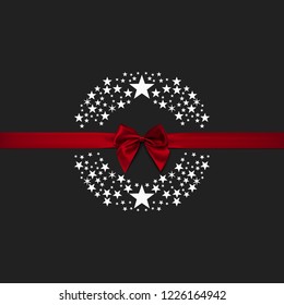 Christmas and New Years dark background with white Stars in the form of a circle