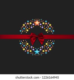 Christmas and New Years dark background with multicolored Stars in the form of a circle