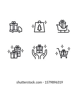 Christmas. New Year's Day. Delivery. Presents. Gifts. - Vector Icon Set