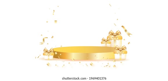 Christmas and New Year's Day gold gift box white background. Vector illustration