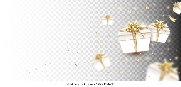 Christmas and New Year's Day gold gift box white background. Vector illustration
