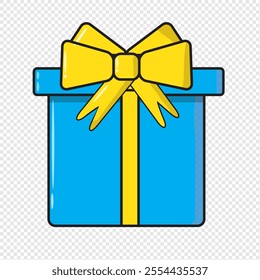 Christmas and New Year's Day, light blue gift box and sparkling yellow ribbon on white background