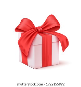 Christmas And New Year's Day Red Gift Box White Background. Vector Illustration